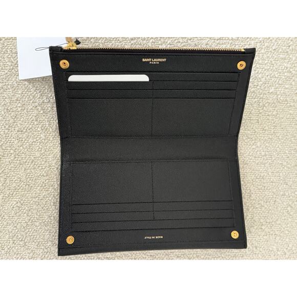 Saint Laurent Large Uptown Black Leather Wallet YSL Monogram Gold Hardware NIB - Picture 12 of 13